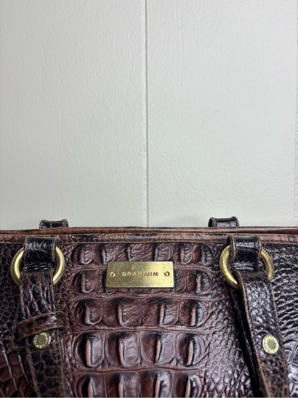 BRAHMIN ASHER SHOULDER PURSE BAG COCOA MELBOURNE LEATHER CROCODILE EMBOSSED - Picture 3 of 9